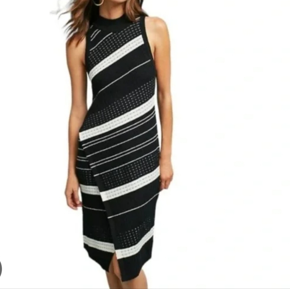 Anthropologie Moth Velda Asymmetrical Hem Striped Mock Neck Midi Dress Size S - Picture 1 of 10